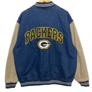 Lee Green Bay Packers Miller Lite denim varsity jacket size XL